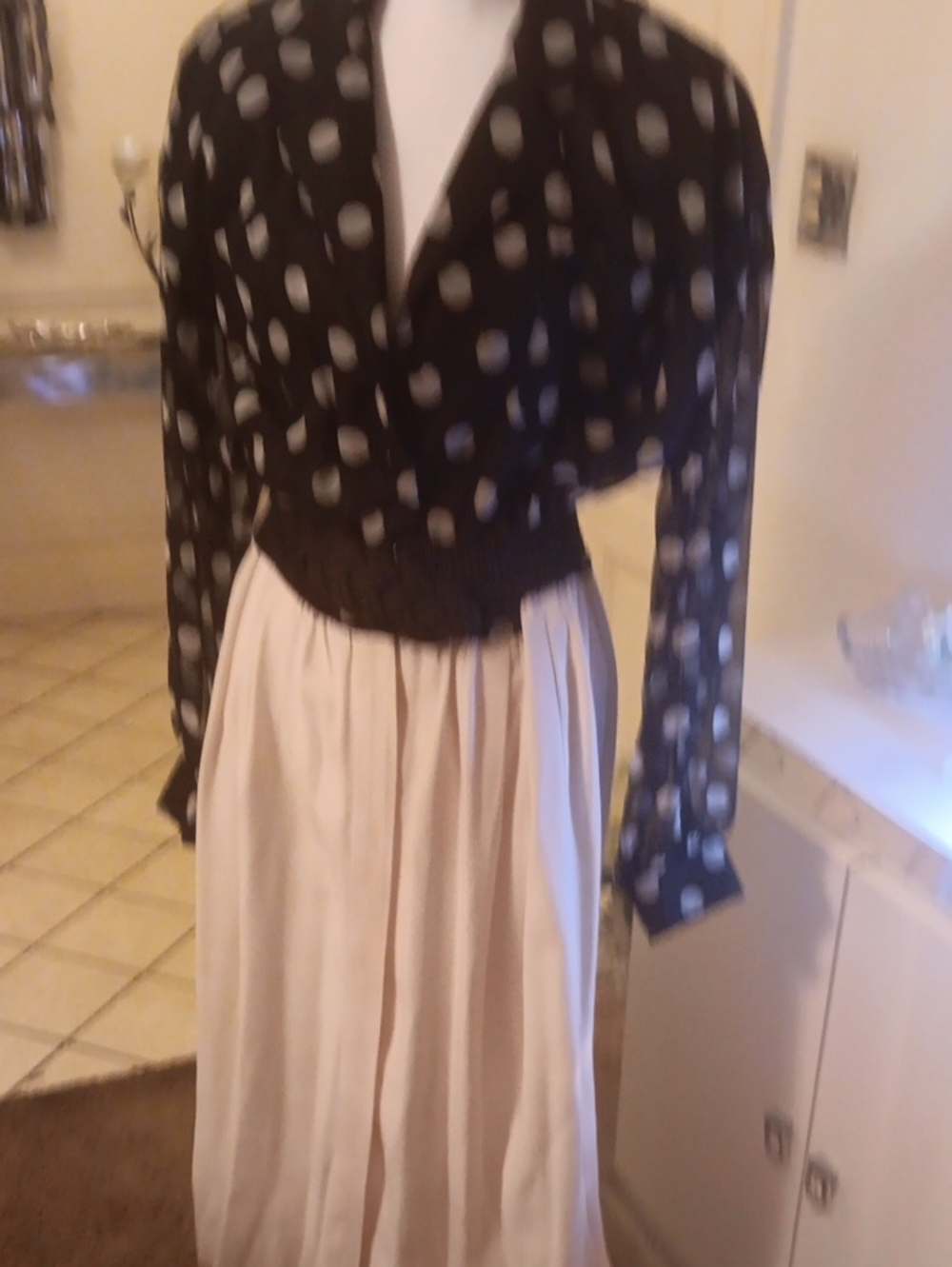 Danny & Nicole Black Polka Dot Top with Cream Skirt